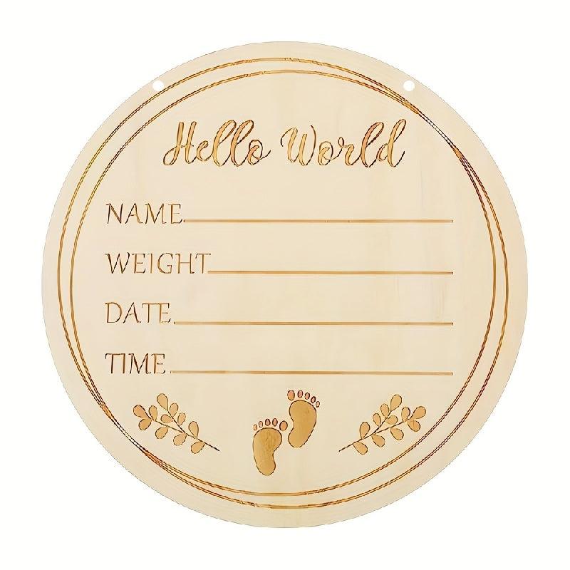 Wooden Hello World Announcement Sign 20 32 Cm Round