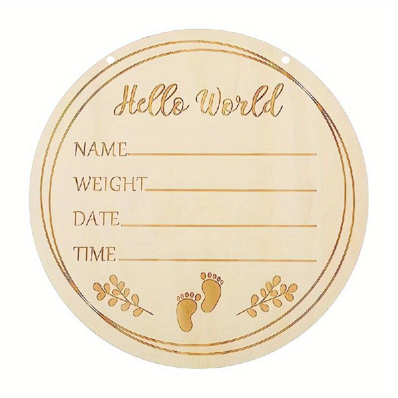 Wooden Hello World Announcement Sign 20 32 Cm Round