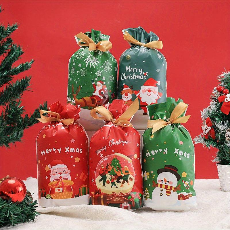 10pcs Christmas Drawstring Gift Bags - Perfect for Candy & More