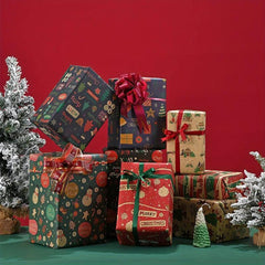 6pcs Christmas Wrapping Paper Set with Tags, Stickers, Paper Rope