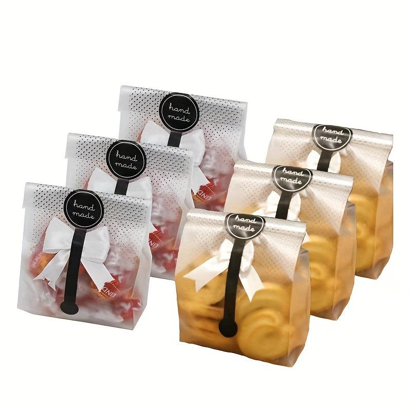 50pcs Polka Dot Frosted Biscuit Gift Bag With Self adhesive Sticker