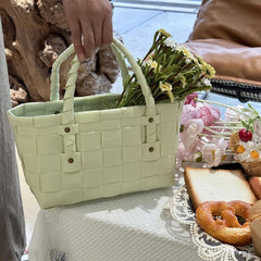 Hand Woven Waterproof Portable Vegetable Basket Picnic Handbag