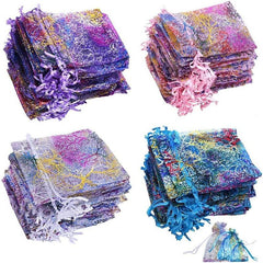 100pcs Coral Pattern Organza Bags Drawstring Candy Gift Bag Mixed Colour