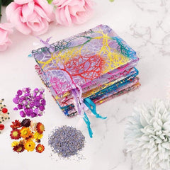100pcs Coral Pattern Organza Bags Drawstring Candy Gift Bag Mixed Colour