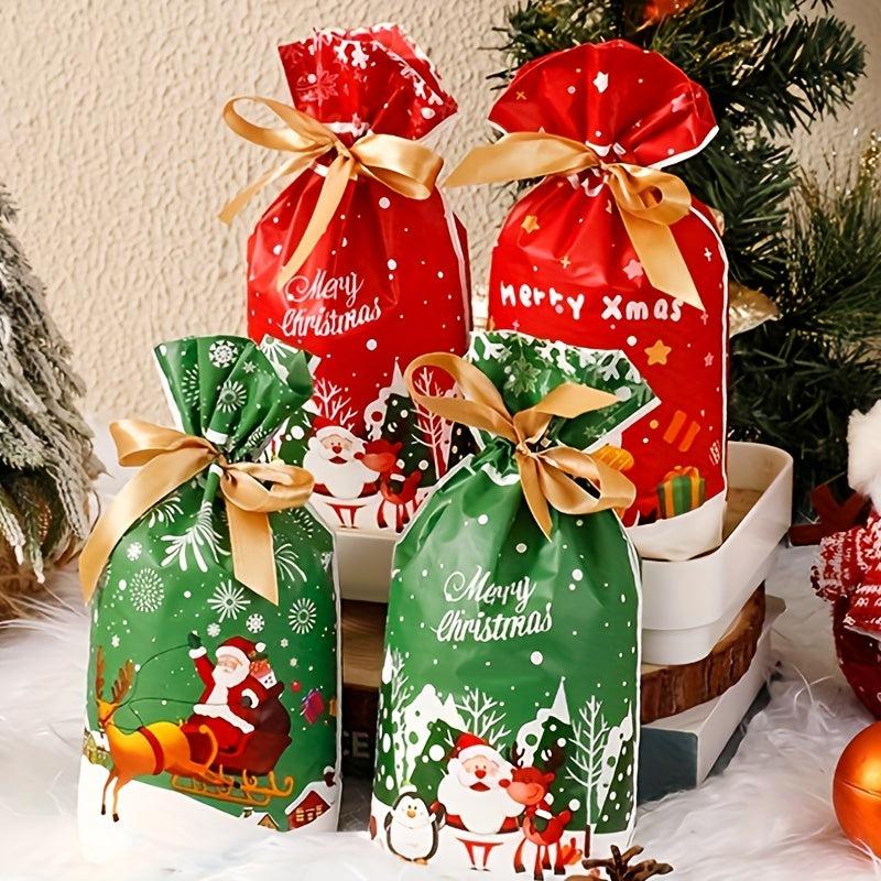 6pcs Christmas Bundle Ribbon Drawstring Bag