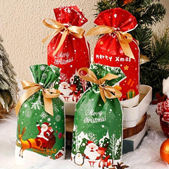 6pcs Christmas Bundle Ribbon Drawstring Bag