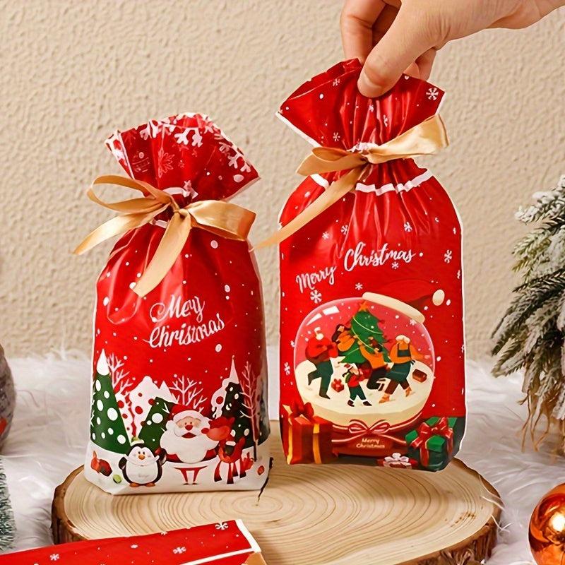 6pcs Christmas Bundle Ribbon Drawstring Bag