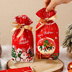6pcs Christmas Bundle Ribbon Drawstring Bag