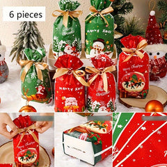 6pcs Christmas Bundle Ribbon Drawstring Bag