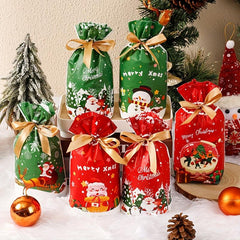 6pcs Christmas Bundle Ribbon Drawstring Bag