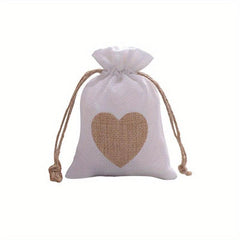 5pcs Heart Shape Linen Drawstring Bag Reusable Burlap Pouch Gift Bags 10x14cm