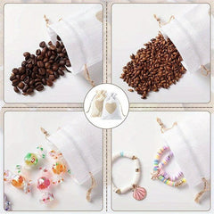 5pcs Heart Shape Linen Drawstring Bag Reusable Burlap Pouch Gift Bags 10x14cm