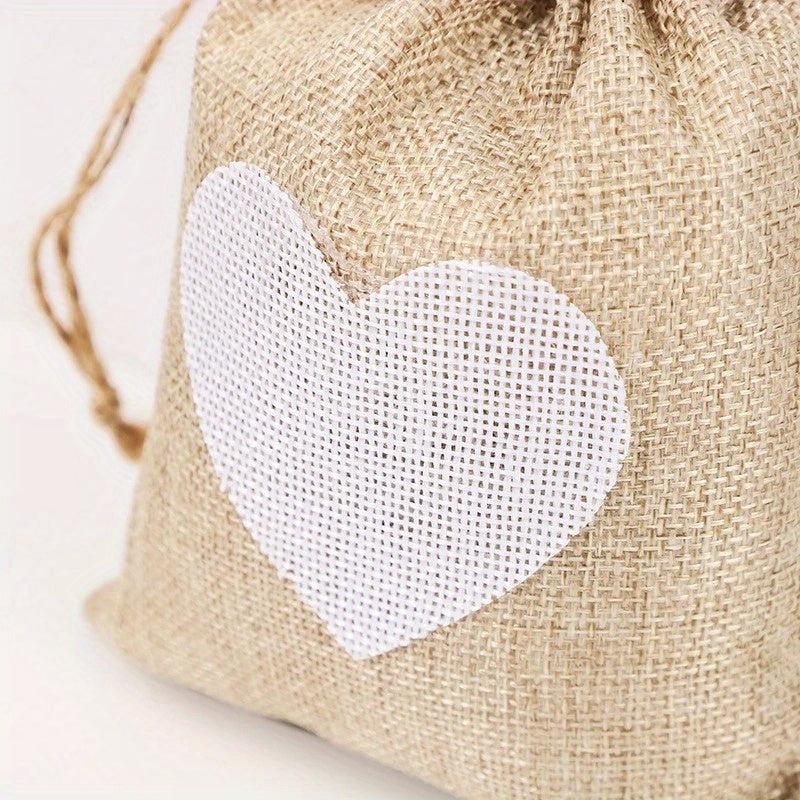 5pcs Heart Shape Linen Drawstring Bag Reusable Burlap Pouch Gift Bags 10x14cm