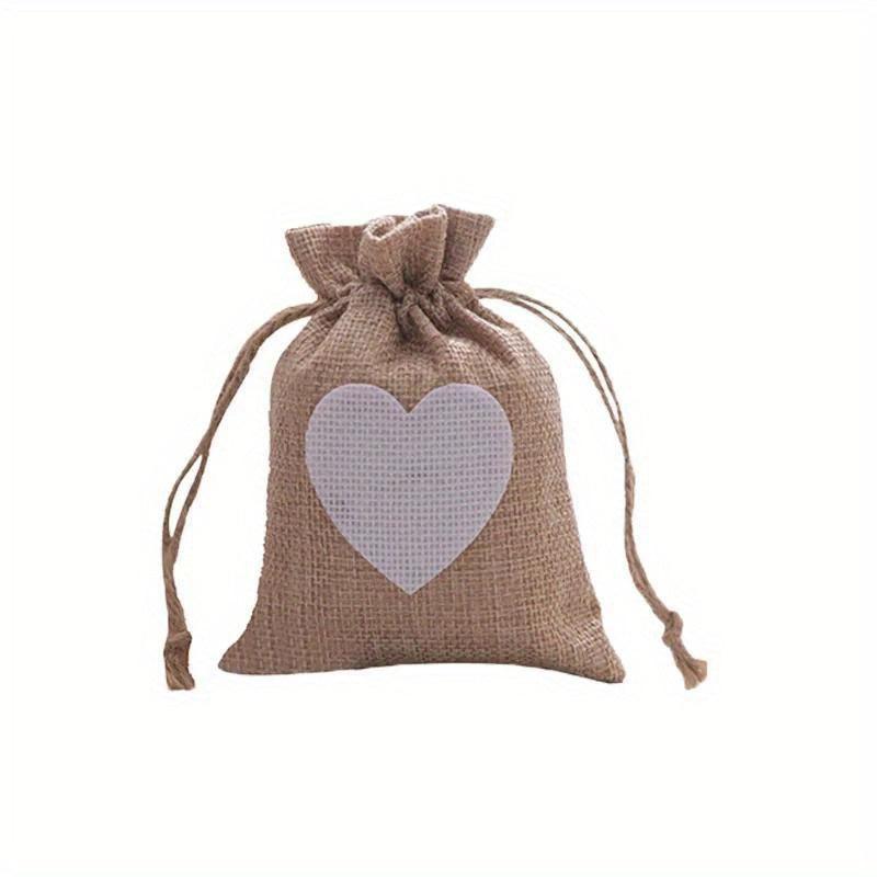 5pcs Heart Shape Linen Drawstring Bag Reusable Burlap Pouch Gift Bags 10x14cm