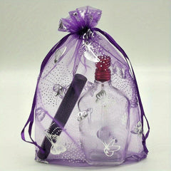 50pcs Sheer Organza Bags Purple Butterfly Print Wedding Drawstring Pouches