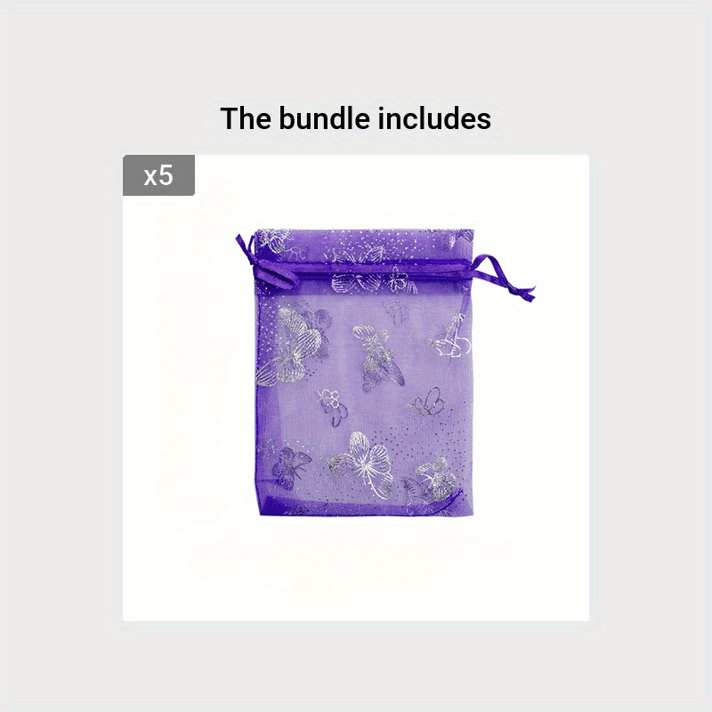 50pcs Sheer Organza Bags Purple Butterfly Print Wedding Drawstring Pouches