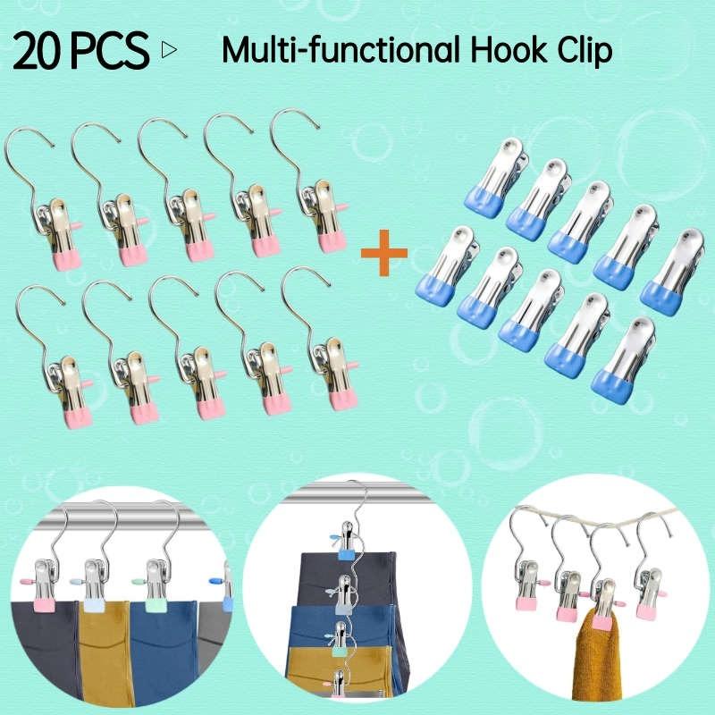 20pcs Stainless Steel Windproof Clothes Drying Clip Hangers No Trace Clip Hook