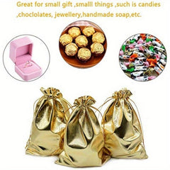 100pcs Golden Drawstring Organza Jewelry Pouches Wedding Party Favor Gift Bags