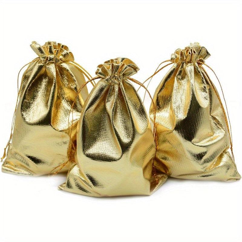 100pcs Golden Drawstring Organza Jewelry Pouches Wedding Party Favor Gift Bags