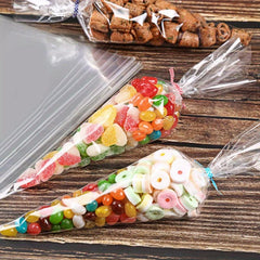 Conical Plastic Packaging Bags with Straps for Gifts and Candy
