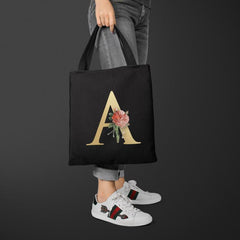 Flower Letters Print Canvas Bag Lightweight Shoulder Bag