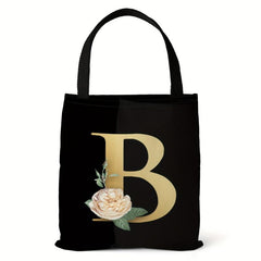 Flower Letters Print Canvas Bag Lightweight Shoulder Bag