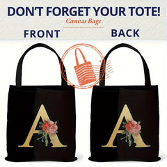 Flower Letters Print Canvas Bag Lightweight Shoulder Bag