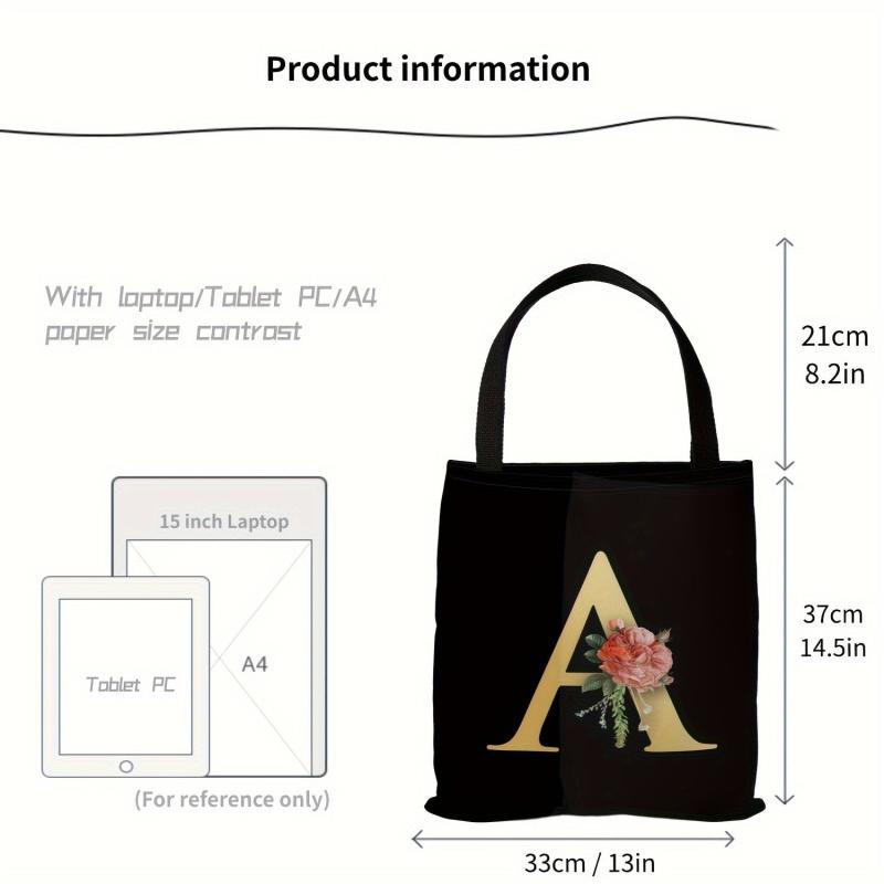 Flower Letters Print Canvas Bag Lightweight Shoulder Bag