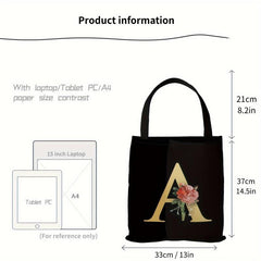 Flower Letters Print Canvas Bag Lightweight Shoulder Bag