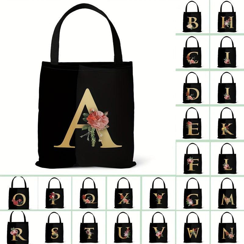 Flower Letters Print Canvas Bag Lightweight Shoulder Bag