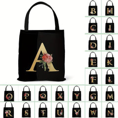 Flower Letters Print Canvas Bag Lightweight Shoulder Bag