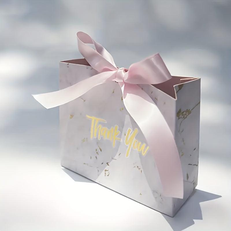 10pcs Marble Pattern Bow Gift Bags Wedding Sugar Paper Bags