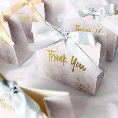 10pcs Marble Pattern Bow Gift Bags Wedding Sugar Paper Bags