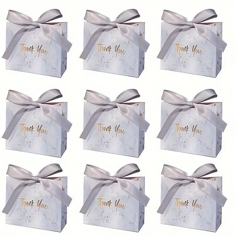 10pcs Marble Pattern Bow Gift Bags Wedding Sugar Paper Bags