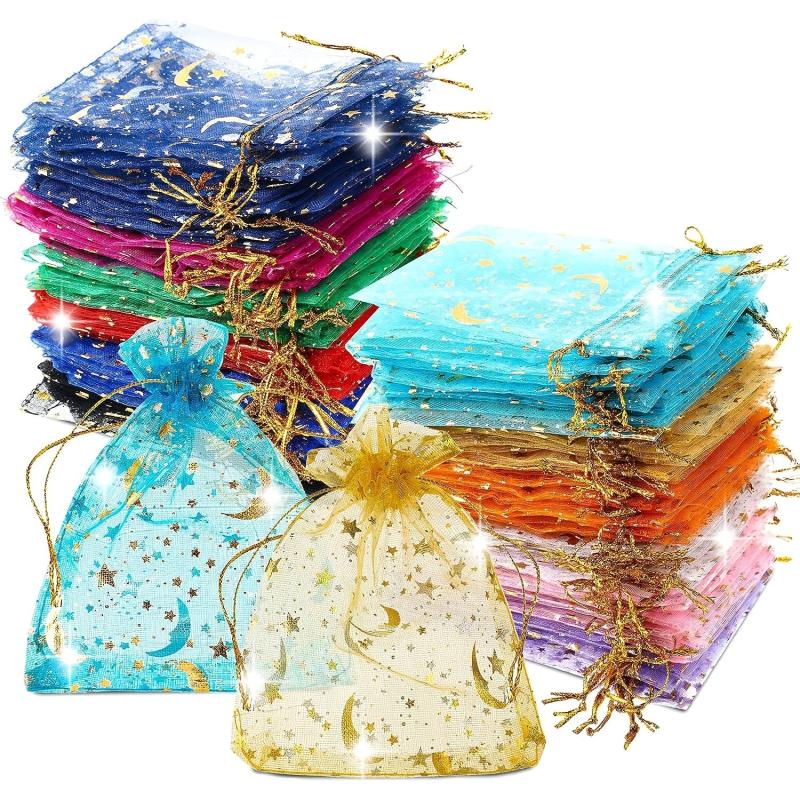 10pcs Moon Star Drawstring Organza Jewelry Gift Bag Golden