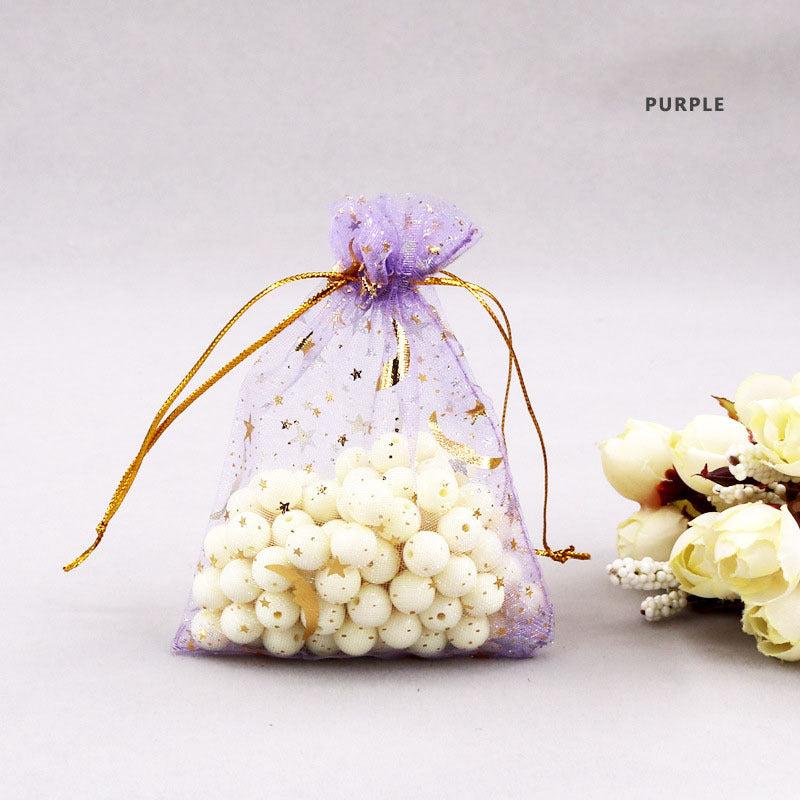 10pcs Moon Star Drawstring Organza Jewelry Gift Bag Golden