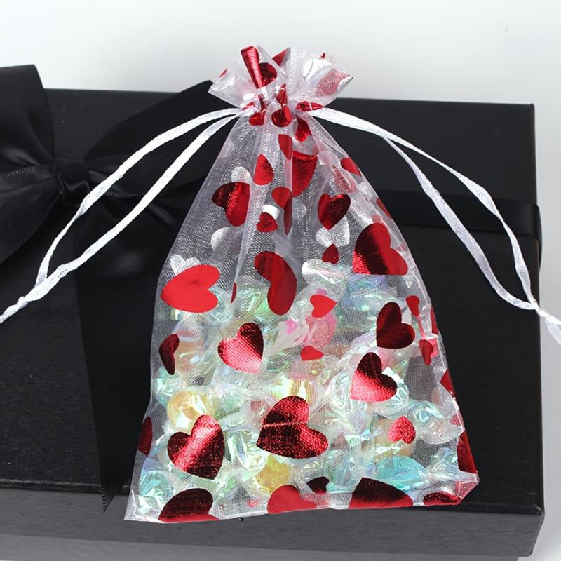 100pcs Heart Shaped Organza Gift Bags Wedding Party Jewelry Packaging