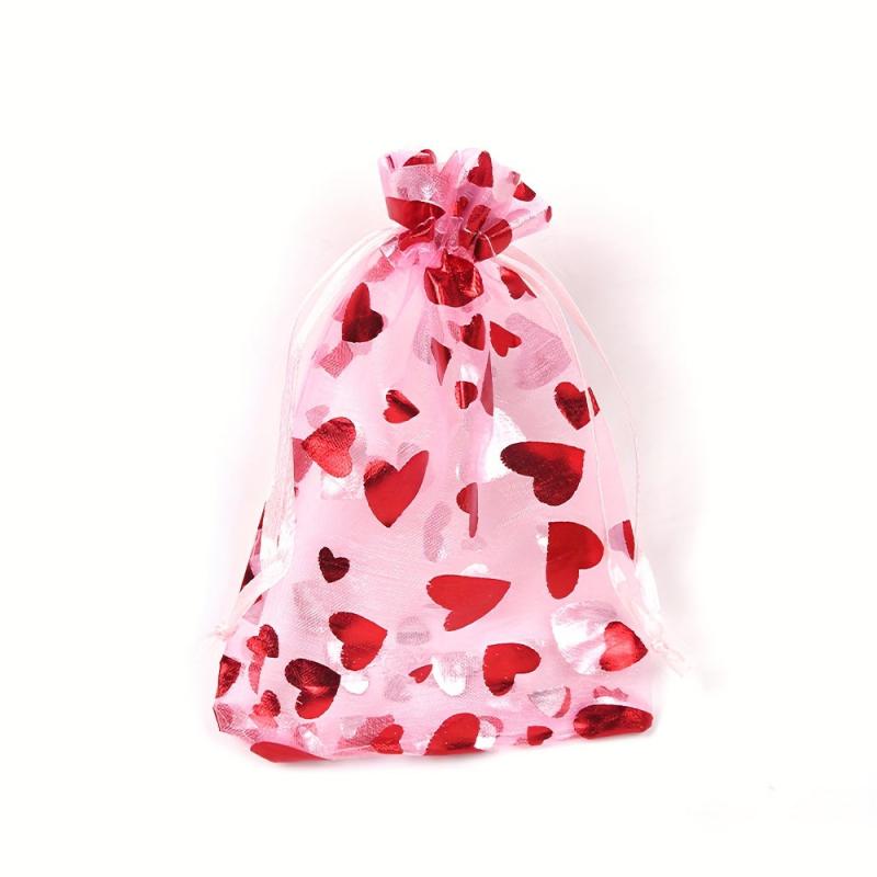 100pcs Heart Shaped Organza Gift Bags Wedding Party Jewelry Packaging