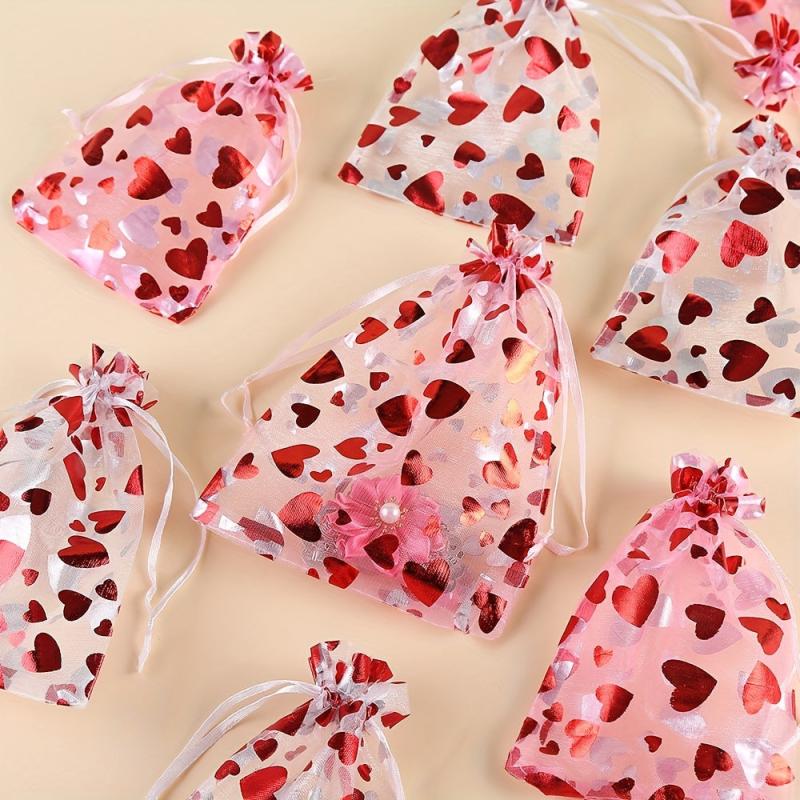 100pcs Heart Shaped Organza Gift Bags Wedding Party Jewelry Packaging