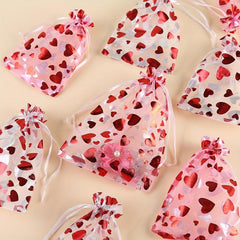 100pcs Heart Shaped Organza Gift Bags Wedding Party Jewelry Packaging