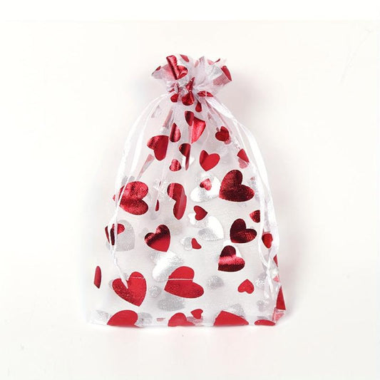 100pcs Heart Shaped Organza Gift Bags Wedding Party Jewelry Packaging