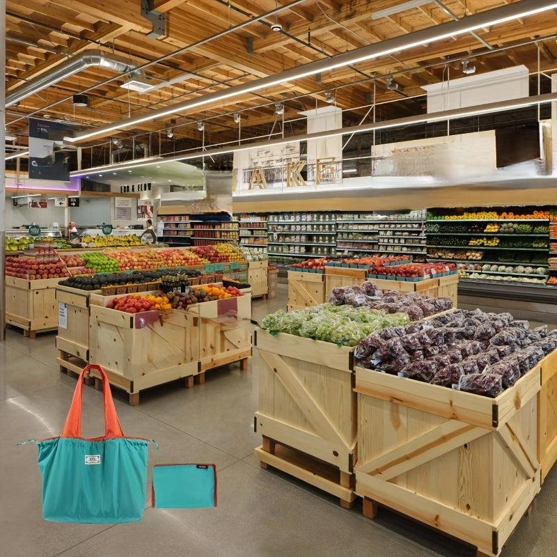 Portable Drawstring Nylon Shopping Bag for Travel & Supermarket