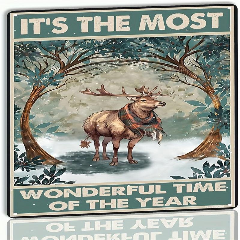 Christmas Elk Tin Sign Most Wonderful Time Metal Sign