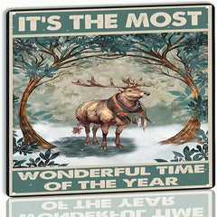Christmas Elk Tin Sign Most Wonderful Time Metal Sign