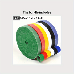 6 Rolls Hook And Loop Straps Reusable Double Side Hook Roll Organizer