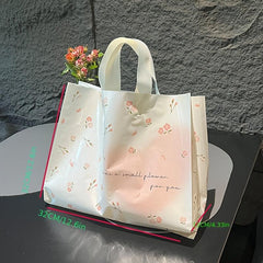Pink Floral Tote Bag For Store Handbag Solid Bag Sushi Baking Dessert Bag