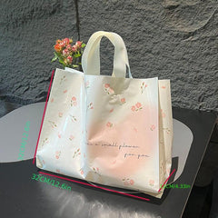 Pink Floral Tote Bag For Store Handbag Solid Bag Sushi Baking Dessert Bag