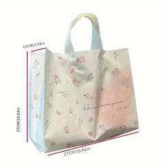 Pink Floral Tote Bag For Store Handbag Solid Bag Sushi Baking Dessert Bag