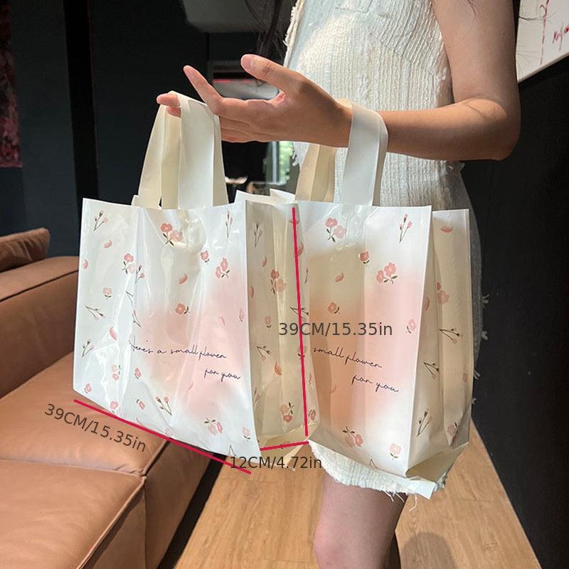Pink Floral Tote Bag For Store Handbag Solid Bag Sushi Baking Dessert Bag