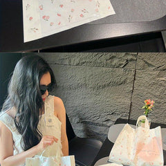 Pink Floral Tote Bag For Store Handbag Solid Bag Sushi Baking Dessert Bag